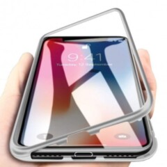 Coque transparente avec bumper magnétique Argent pour iPhone X et XS