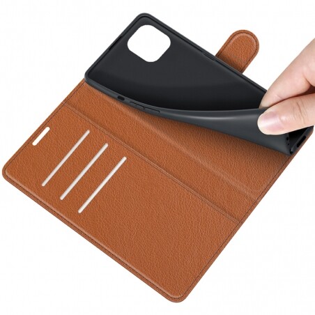 Etui Marron pour iPhone 13 Mini avec porte-cartes intégré