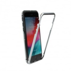 Coque transparente avec bumper magnétique Argent pour iPhone 7 Plus et 8 Plus